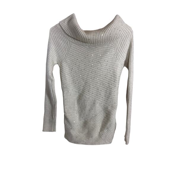 White House Black Market Women's White Sequin Sweater Small Cozy Knit Pullover - Picture 1 of 5